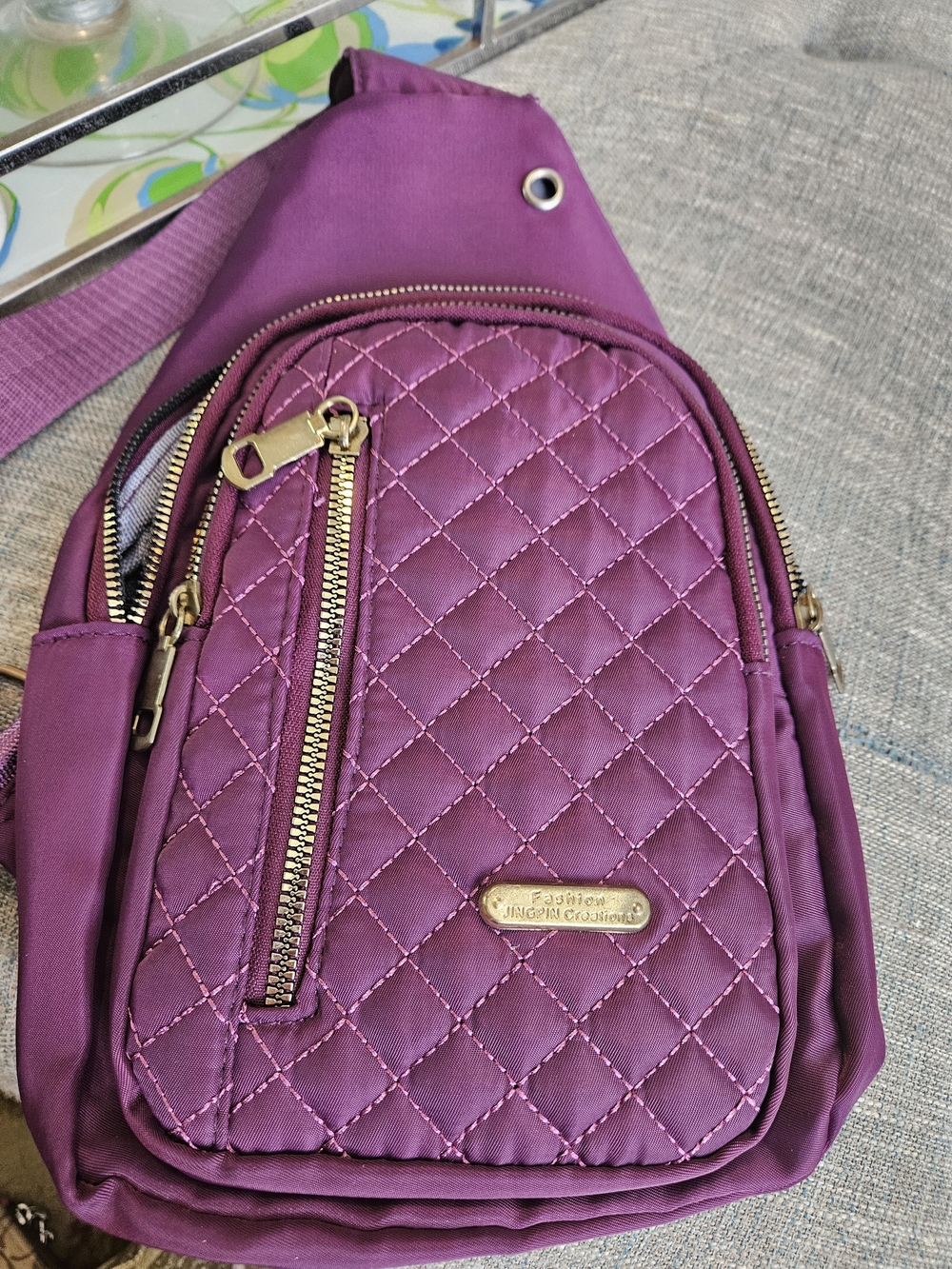 Quilted Purple Crossbody Sling Bag -